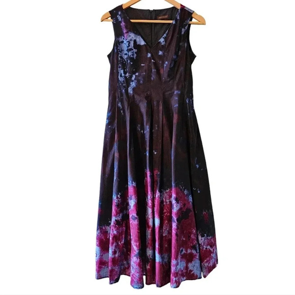 Adolfo Dominguez Tie Dye Artistic Boho Midi Feminine Multicolor Cotton Dress 6. - Picture 3 of 16